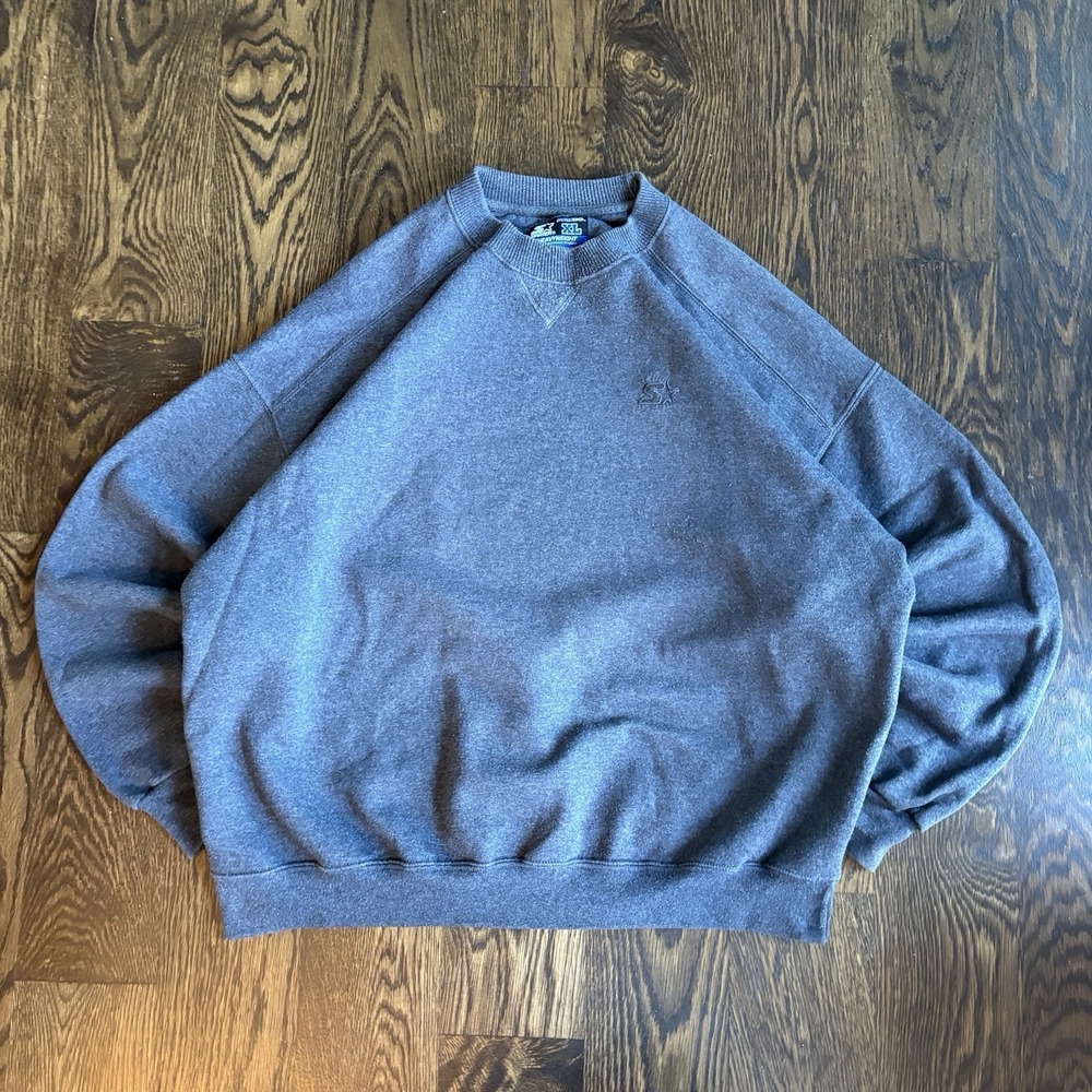 Vtg 90s Starter Pro 80 Heavyweight Blank Crewneck Sweatshirt Gray XL Boxy Y2K